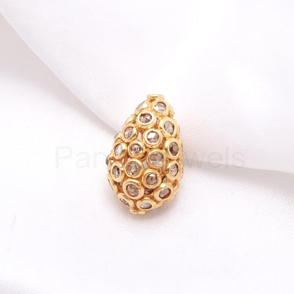 Natural Rosecut Diamond Beads, Rose Cut diamond, 18k Solid Gold Jewelry making Beads, 11x17mm, Gift for her, Jewelry Beads