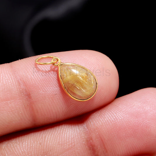 Natural Golden Rutile Charm, 18k Solid Gold Charm, Natural Golden Rutilated Quartz Charm, Gold Charm, Charm Pendant, Charm Necklace, SOLID 18K