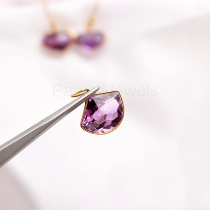Natural Amethyst Earring Pendant Set, Amethyst Dangle Earring, Solid 18K Gold Earring, Handmade Gold Earring, Gift for Her, Amethyst Charm