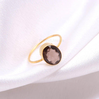 AA Natural Smoky Gold Ring, Dainty Gold Ring, 18K Solid Gold Ring, Handcrafted Ring, November Birthstone, Smoky Gold Ring, Custom gold Ring