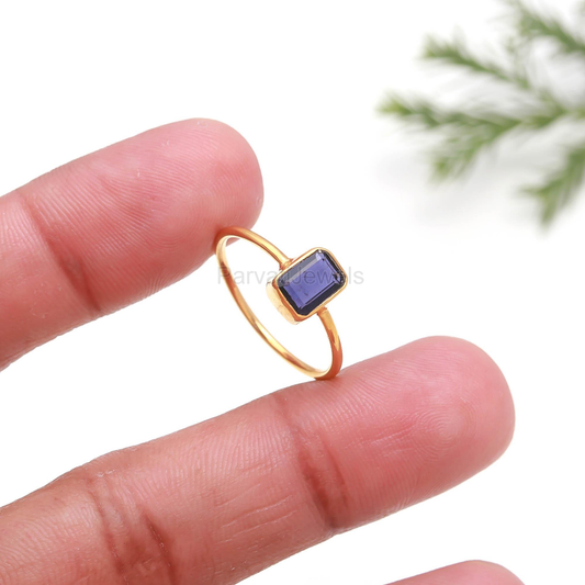 Natural Iolite Sapphire Gold Ring, 18k Solid Gold Ring, Handmade Gold Ring, Engagement Ring, Wedding Ring, Handmade Gold Ring,