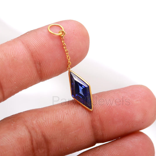 AA Lab Created Sapphire Charm, 18k Solid Gold Charm, AA Sapphire Gold Charm, Gold Charm, Charm Pendant, Charm Necklace, Handmade Gold Charms