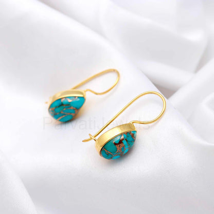 Natural Sky Copper Turquoise Gemstone Solid 14k Gold Earrings, Sky Copper Turquoise Gold Earrings, Dangle Drop Earrings, Handmade Earrings