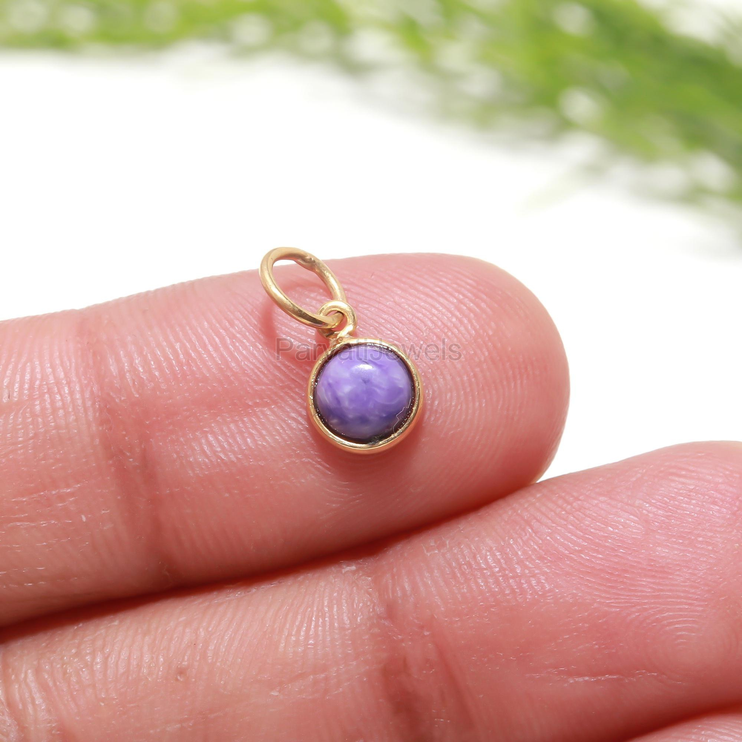 Natural Charoite Charm, 18k Solid Gold Charm, Charoite Gold Pendant, Charm Pendant, Gold Charm Necklace, Handmade Gold Charm