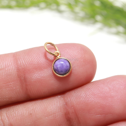 Natural Charoite Charm, 18k Solid Gold Charm, Charoite Gold Pendant, Charm Pendant, Gold Charm Necklace, Handmade Gold Charm