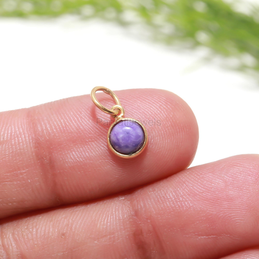 Natural Charoite Charm, 18k Solid Gold Charm, Charoite Gold Pendant, Charm Pendant, Gold Charm Necklace, Handmade Gold Charm