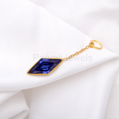 AA Lab Created Sapphire Charm, 18k Solid Gold Charm, AA Sapphire Gold Charm, Gold Charm, Charm Pendant, Charm Necklace, Handmade Gold Charms