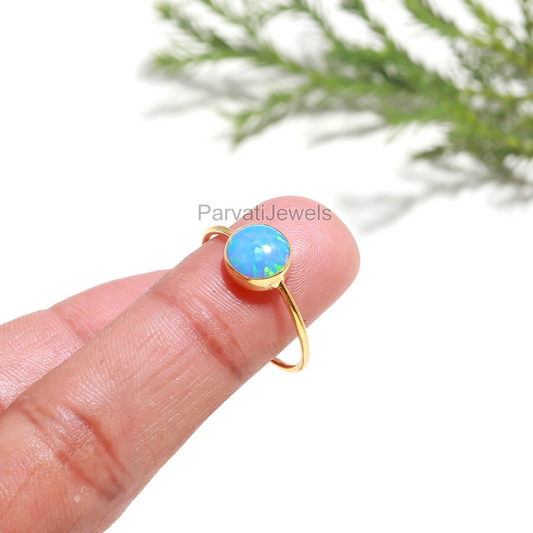 AA Aura Opal Gold Ring, Dainty Gold Ring, 18K Solid Gold Ring, Handcrafted Ring, October Birthstone Ring, Gold Jewelry