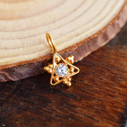 14k & 18K Solid Gold Natural Moissanite Pendant, Solid Gold Charm Pendant, Handmade Gold Moissanite Charm, Handmade Charm Made For Gifting