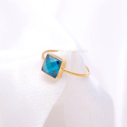 AA Lab Created London Blue Topaz Gold Ring, 18K Solid Gold Ring, Handmade Gold Ring, December Birthstone, Gift for her, Dainty Gold Ring