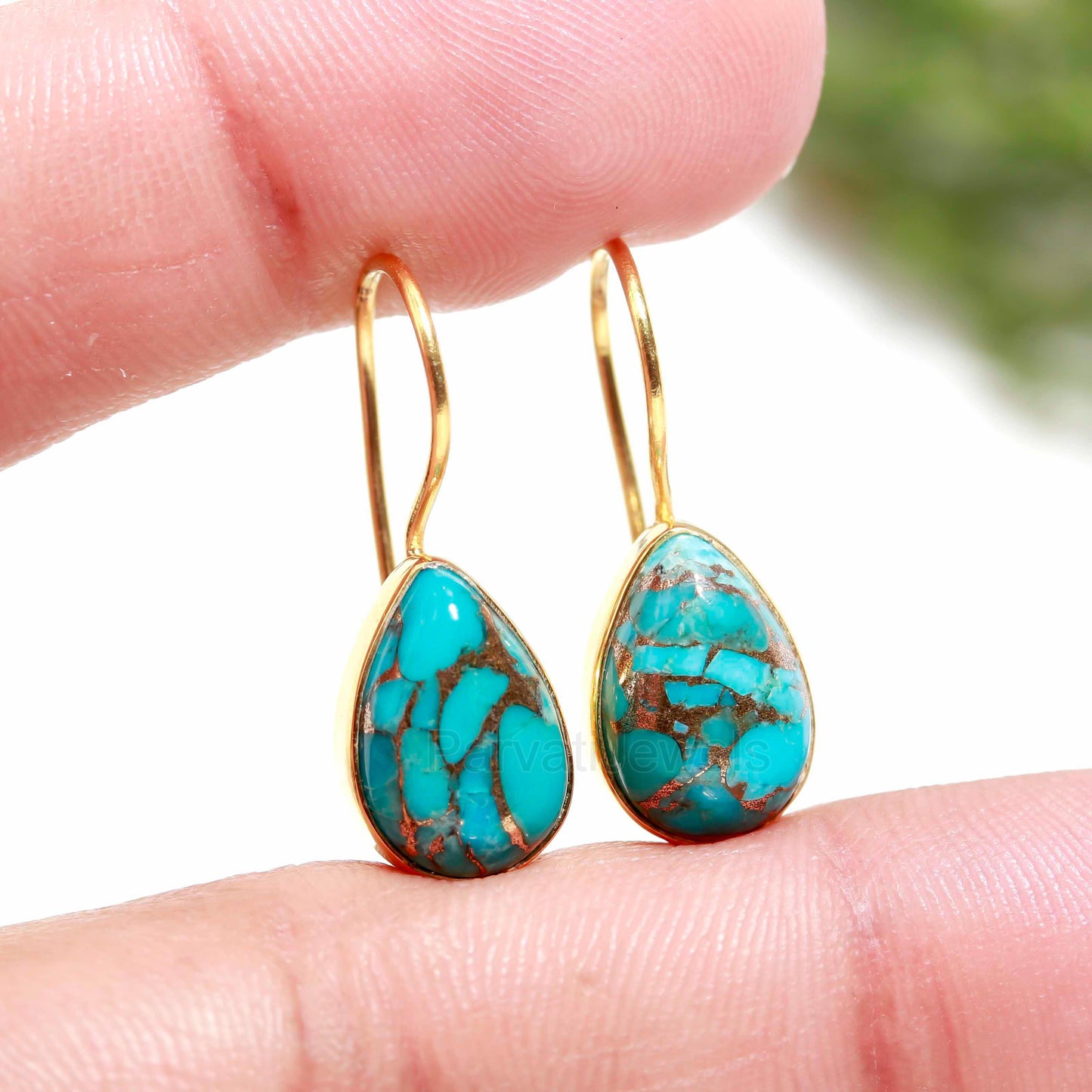 Natural Sky Copper Turquoise Gemstone Solid 14k Gold Earrings, Sky Copper Turquoise Gold Earrings, Dangle Drop Earrings, Handmade Earrings