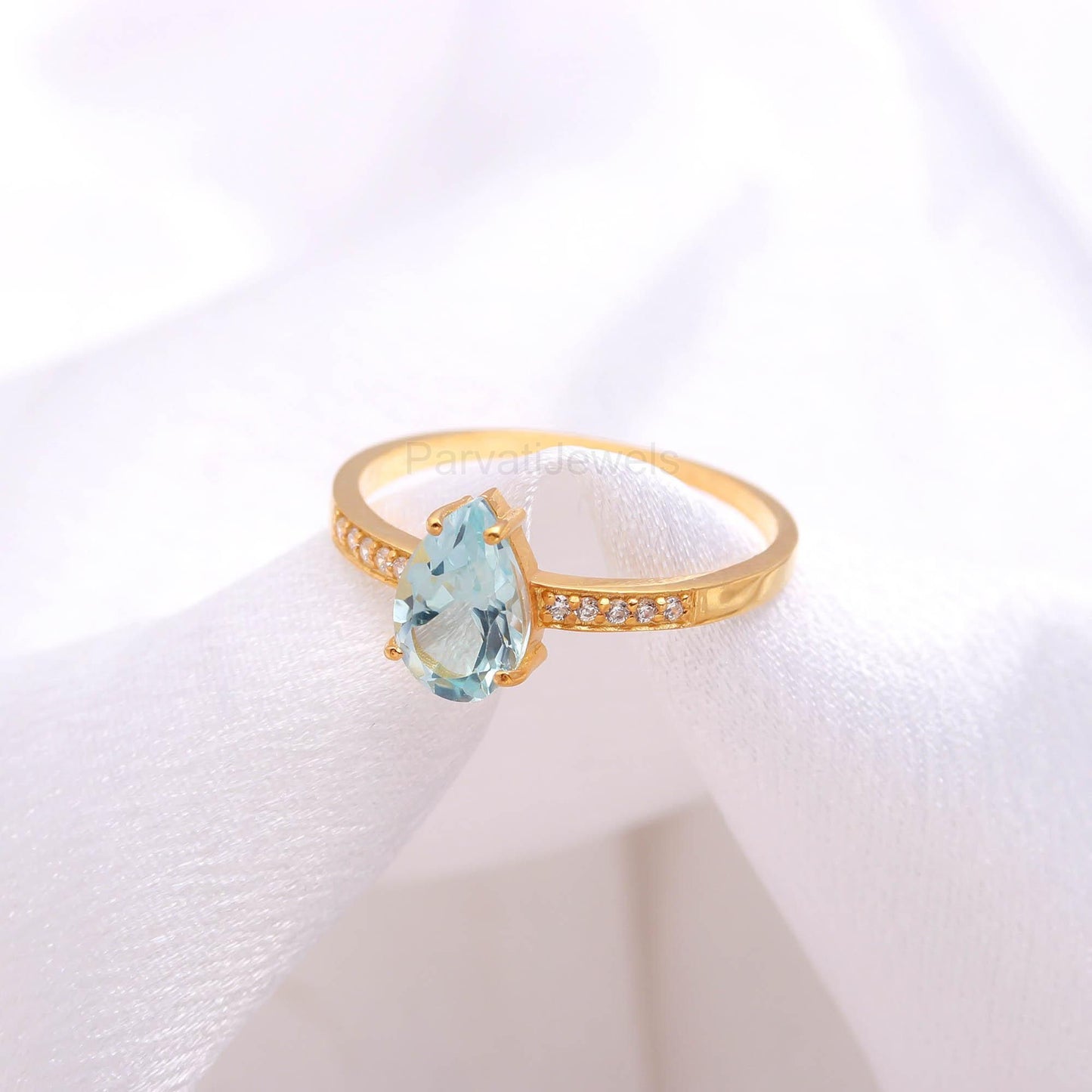 AA Natural Blue Topaz With Diamond Gold Ring, 14K Solid Gold Ring, Handcrafted Ring, Dainty Blue Topaz Gold Ring, December Birthstone