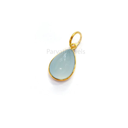 Natural White Chalcedony Solid Gold 18K Charm, 18k Solid Gold Charm, Tear Drop Shape Chalcedony Gold Charm, Handmade Charm For Gifting