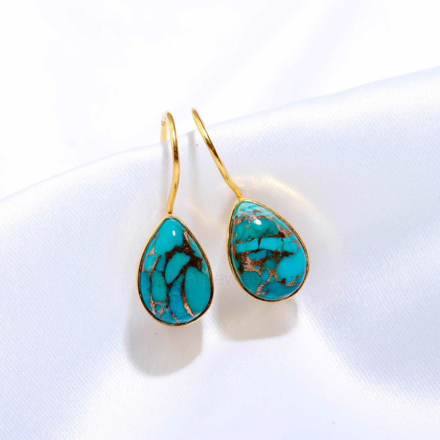 Natural Sky Copper Turquoise Gemstone Solid 14k Gold Earrings, Sky Copper Turquoise Gold Earrings, Dangle Drop Earrings, Handmade Earrings