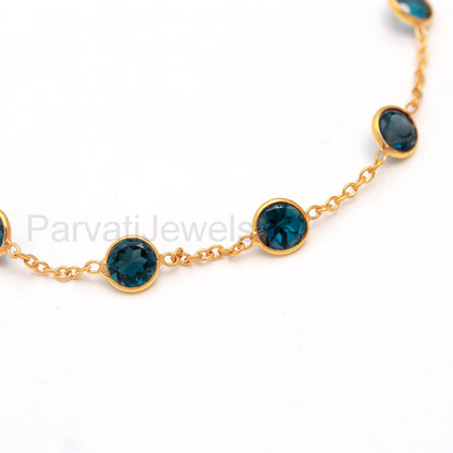 AA Natural London Blue Topaz Bracelet, 18k Solid Gold Bracelets, Gold Bracelet, Handmade Bracelets, London Blue Topaz Bracelet, Gift for her