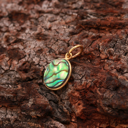 Natural Abalone Shell Oval Shaped Charm, Handcrafted Gold Charm, May Birthstone, Minimalist Gold Charm, 18k Solid Gold Charm