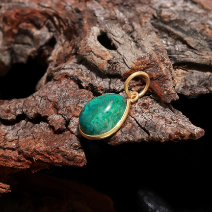 Natural Chrysocolla Charm, 18k Solid Gold Charm, Gold Charm Pendant, Handmade Gold Charm, Dainty Gold Charm