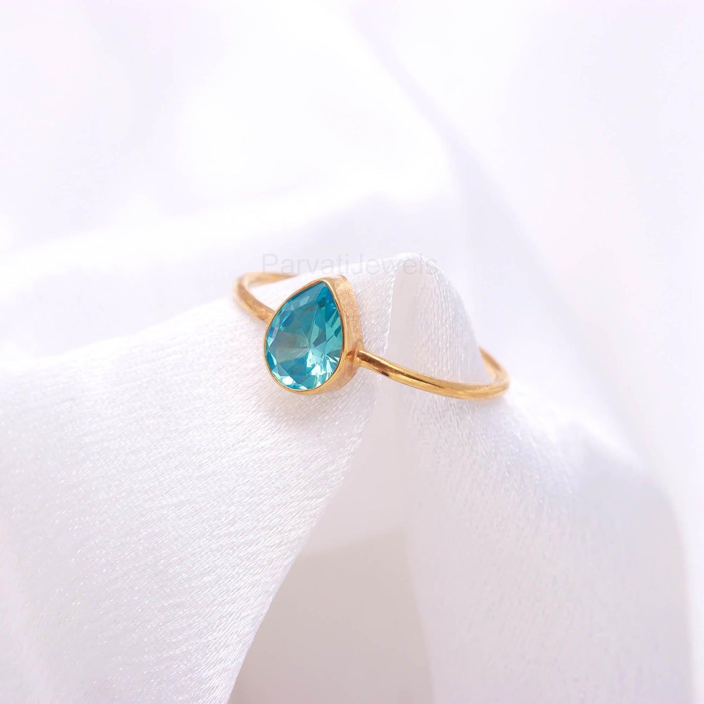 AA Natural Blue Topaz Gold Ring, 18K Solid Gold Ring, Dainty Gold Ring, Handmade Gold Ring, December Birthstone, Gift for her