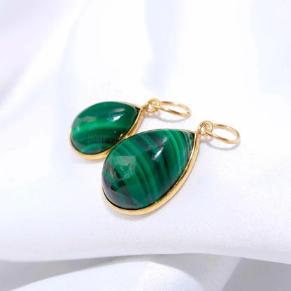 Natural Green Malachite Charm, 18k Solid Gold Charm, Malachite Charm, Gold Charm Pendant, Handmade Charm, 6x9 & 10x14 Pear Charm Pendant