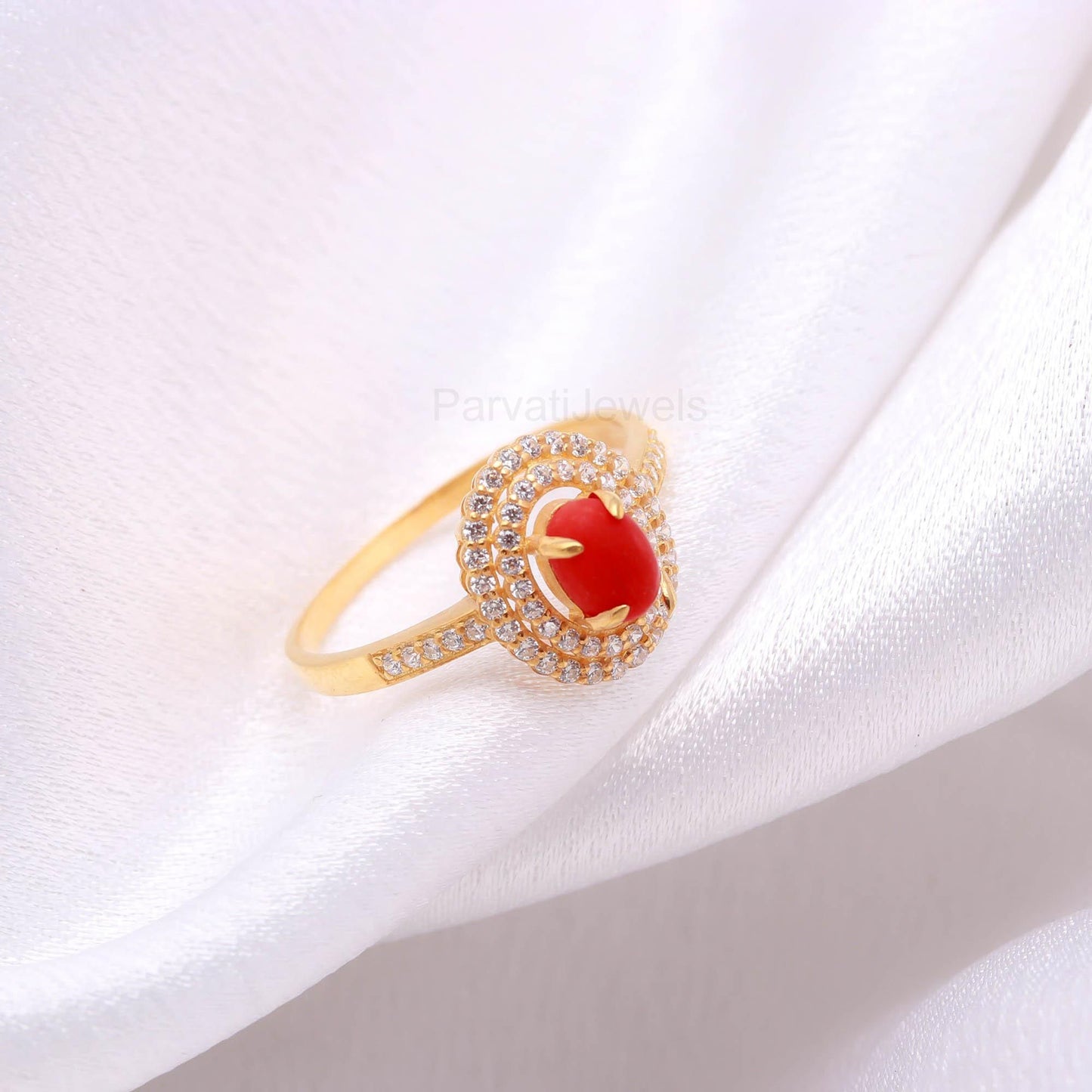 Natural Italian Coral With Diamond Gold Ring, 14K Solid Gold Ring, July Birthstone, Coral Gold Ring, Handcrafted Ring, Dainty Gold Ring,