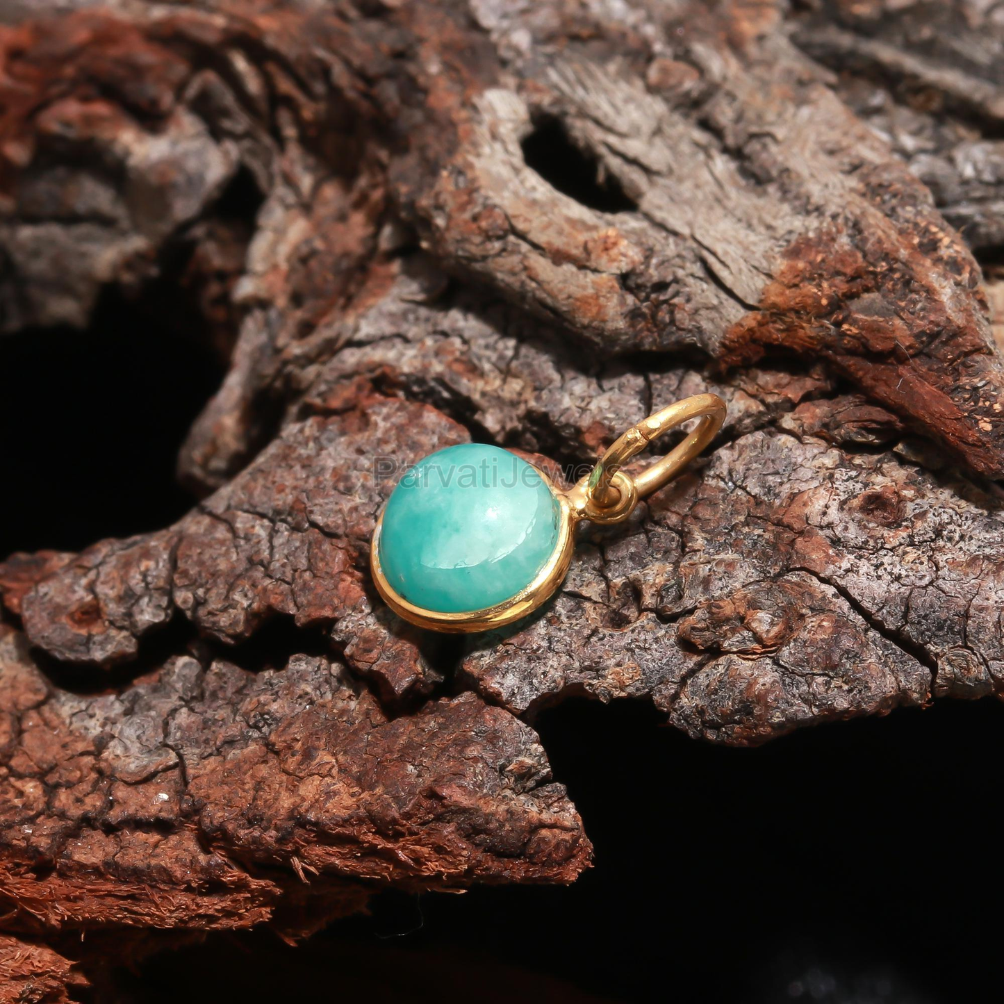 Natural Amazonite Charm, 18k Solid Gold Charm, Amazonite Gold Charm, Gold Charm, Birthstone Charm Pendant, Handmade Gold Charm, Gift for Her