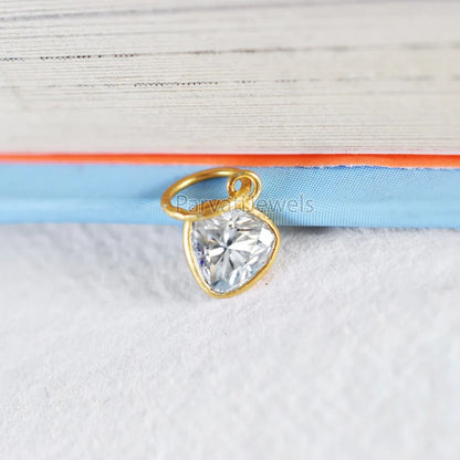18K Solid Gold Heart Shape Moissanite Charm, Handmade Gold Moissanite Charm, 18K Gold Handmade Charm, Handmade Gold Charm Made For Gifting