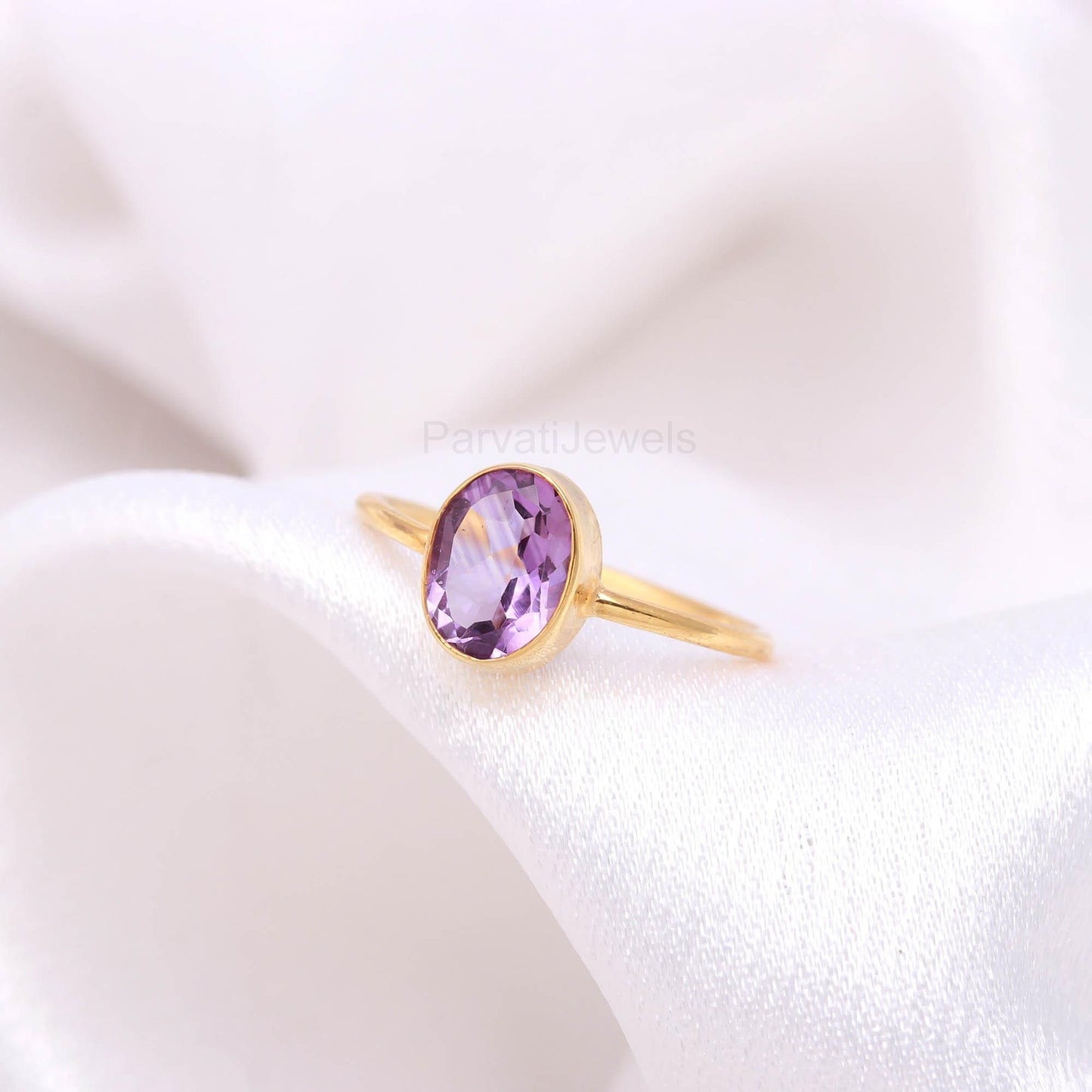 Natural Amethyst Gold Ring, Dainty Gold Ring, Handcrafted Gold Ring, Gift for her, February Birthstone, 18K Solid Gold Ring
