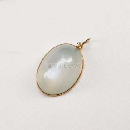 Natural Gray Huge Moonstone Charm, 18k Solid Gold Charm, Natural Moonstone Charm, Gold Charm, Charm Necklace, Handmade Gold Charm