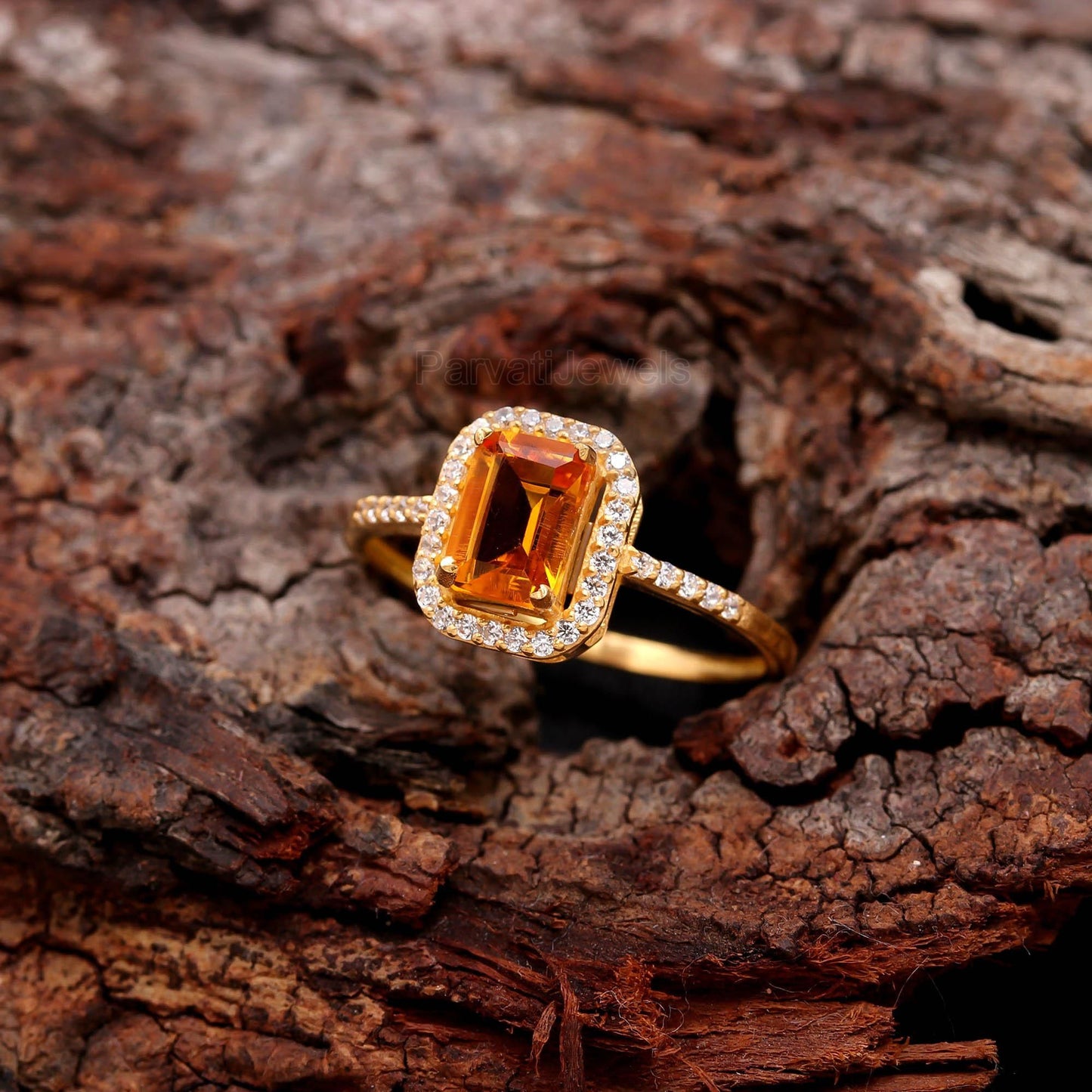 AA Natural Citrine With Diamond Gold Ring, 14K Solid Gold Ring, November Birthstone, Handcrafted Ring, Dainty Gold Ring, Citrine Gold Ring