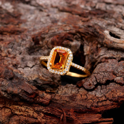 AA Natural Citrine With Diamond Gold Ring, 14K Solid Gold Ring, November Birthstone, Handcrafted Ring, Dainty Gold Ring, Citrine Gold Ring