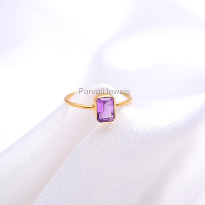 Natural Amethyst Gold Ring, 18k Solid Gold Ring, Gift For Her, Handmade Gold Ring, Amethyst Dainty Gold Ring, Minimalist Gold Ring