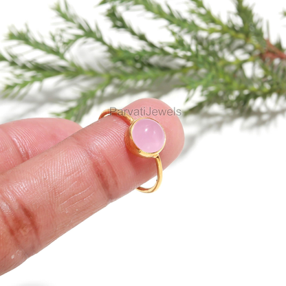AA Rose Quartz Gold Ring, 18K Solid Gold Ring, Dainty Gold Ring, Handcrafted Ring, January Birthstone Ring, Gold Jewelry
