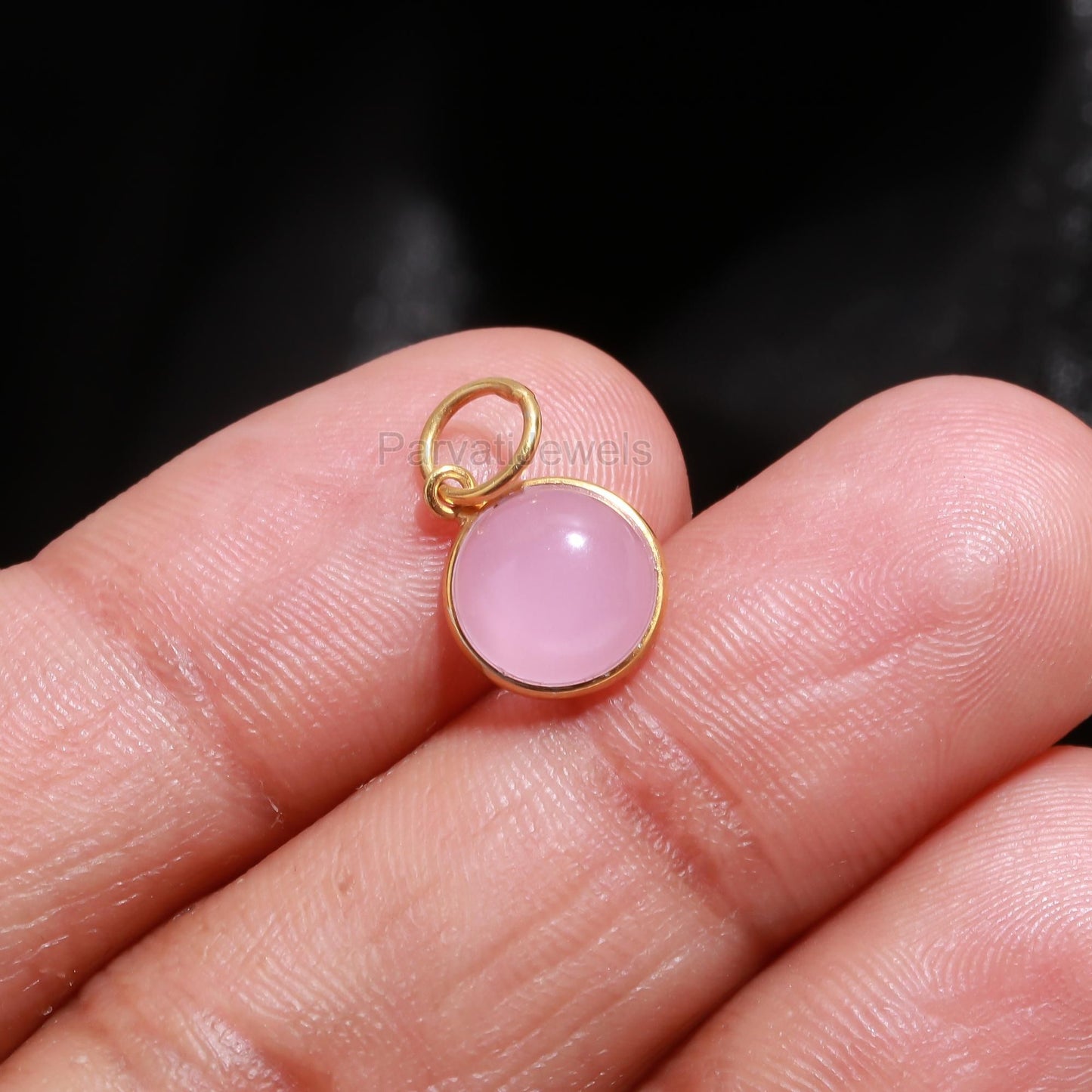 Natural Pink Chalcedony Charm, 18k Solid Gold Charm, Minimalist Gold Charm, Dainty Gold Charm, Gemstone Gold Charm, Handcrafted Gold Charm,