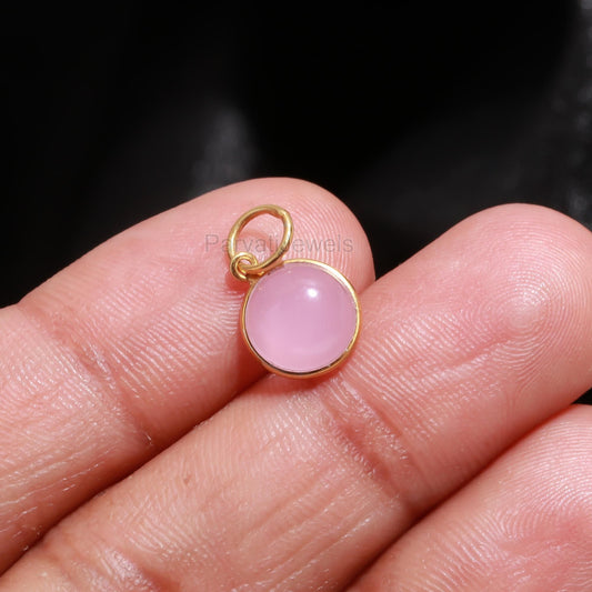 Natural Pink Chalcedony Charm, 18k Solid Gold Charm, Minimalist Gold Charm, Dainty Gold Charm, Gemstone Gold Charm, Handcrafted Gold Charm,