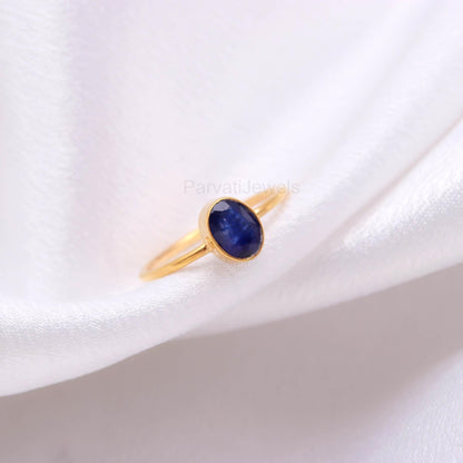 Natural Blue Sapphire Gold Ring, 18K Solid Gold Ring, Dainty Gold Ring, Handmade Gold Ring, Gift for her, September Birthstone