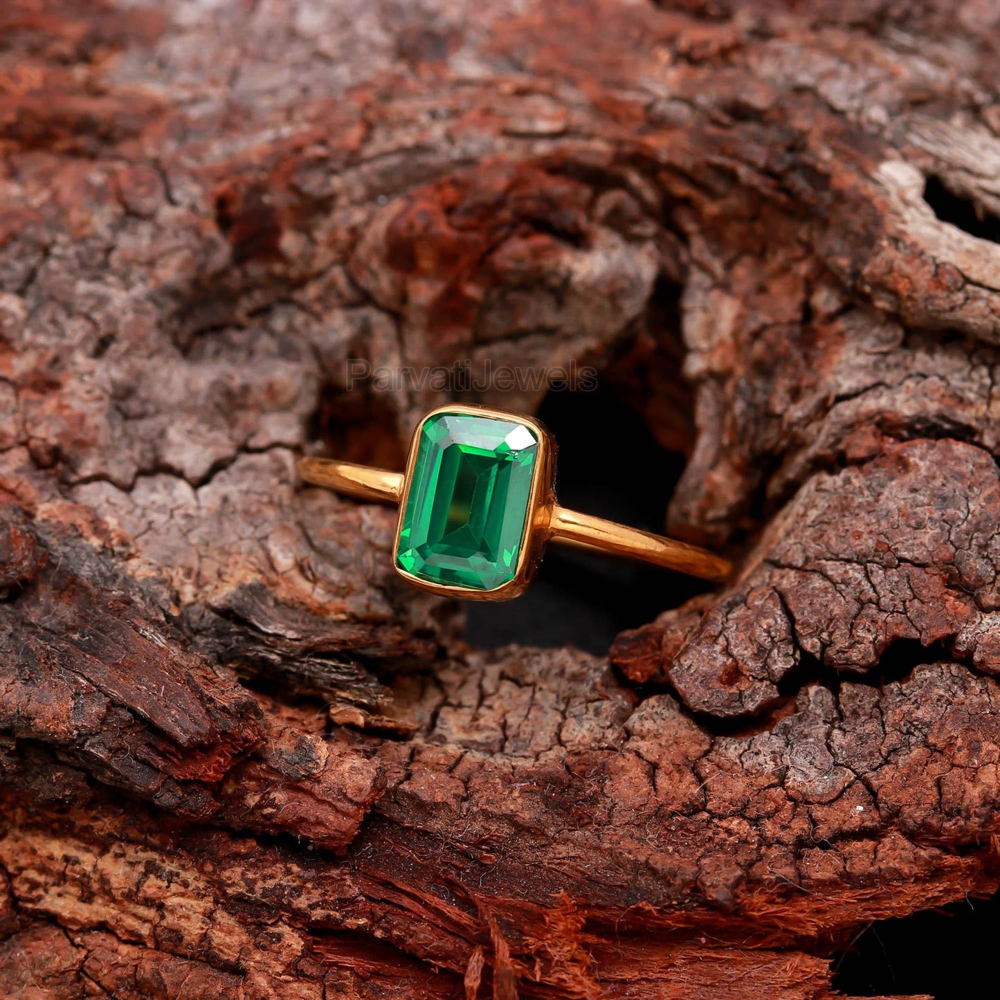 Lab Created Emerald Gold Ring, 18K Solid Gold Ring, Handmade Gold Ring, May Birthstone, Gift for her, Dainty Gold Ring, Emerald Gold Ring