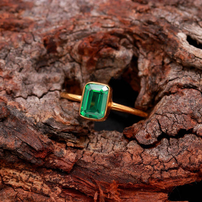 Lab Created Emerald Gold Ring, 18K Solid Gold Ring, Handmade Gold Ring, May Birthstone, Gift for her, Dainty Gold Ring, Emerald Gold Ring