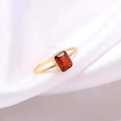 Natural Hessonite Gold Ring, 18K Solid Gold Ring, Handcrafted Ring, Dainty Gold Ring, Hessonite Gold Ring, January Birthstone