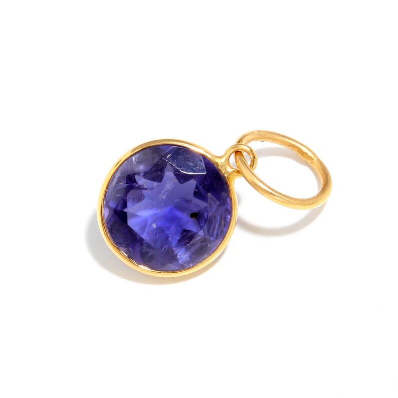Natural Blue lolite Charm, Solid 18k Gold Charm, Handmade Gold Charm, September Birthstone Charm, lolite Cut Charm, Minimalist Charm Pendant