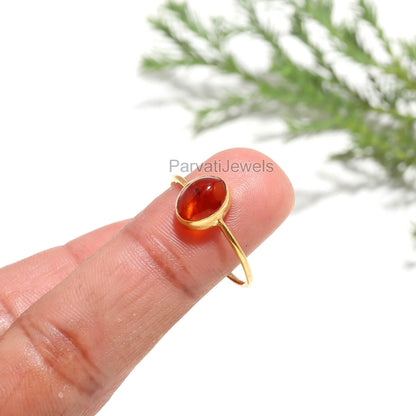 Natural Amber Oval Ring, 18K Solid Gold Ring, Yellow Amber Gold Ring, November Birthstone, Handmade Ring, Minimalist Gold Ring, Dainty Ring