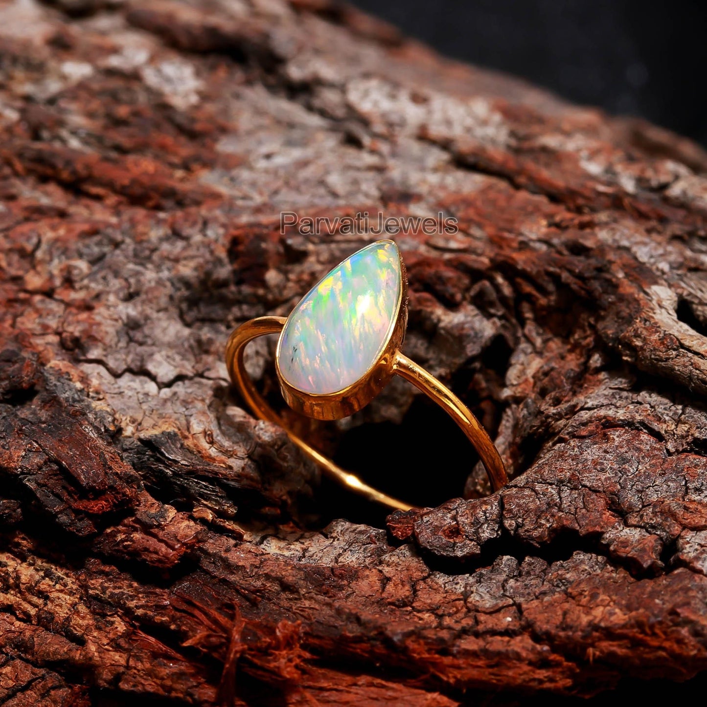 Lab Created Opal Gold Ring, 18K Solid Gold Ring, Gold Ring, Dainty Gold Ring, Handmade Opal Ring, October Birthstone Jewels