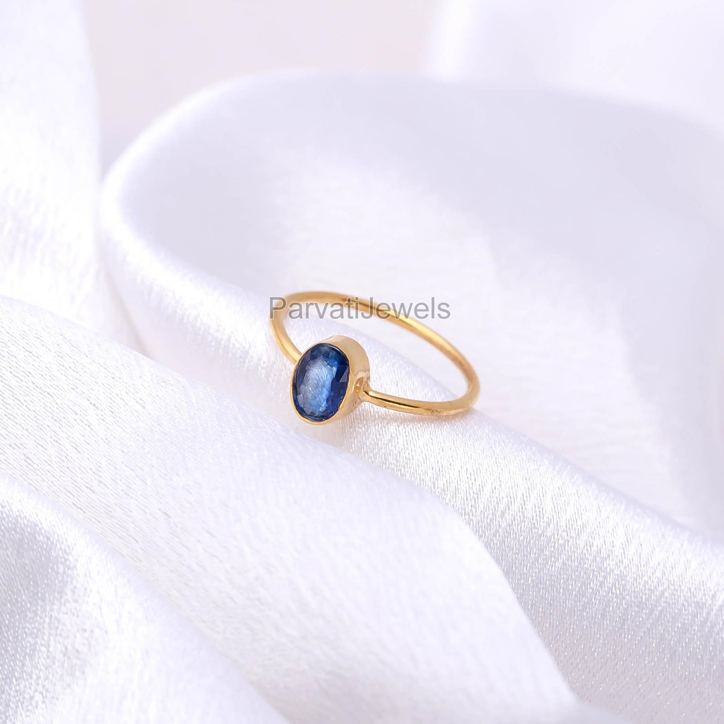 Lab Created Blue Sapphire Gold Ring, 18K Solid Gold Ring, Handcrafted Ring, Dainty Gold Ring, September Birthstone, Blue Sapphire Jewelry