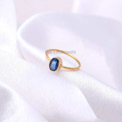 Lab Created Blue Sapphire Gold Ring, 18K Solid Gold Ring, Handcrafted Ring, Dainty Gold Ring, September Birthstone, Blue Sapphire Jewelry