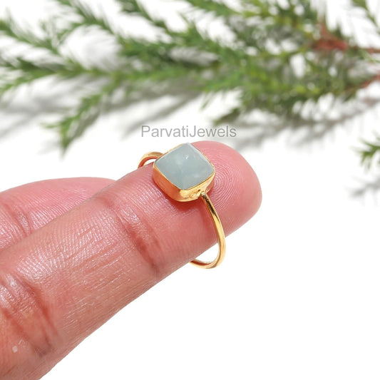 Natural Aquamarine Gold Ring, 18K Solid Gold Ring, Aquamarine Gold Ring, Dainty Gold Ring, Handmade Ring, March birthstone Jewels