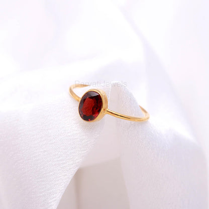 AA Natural Garnet Gold Ring,18K Solid Gold Ring, Handmade Garnet Ring, Dainty Gold Ring, January Birthstone Ring, Gift for her