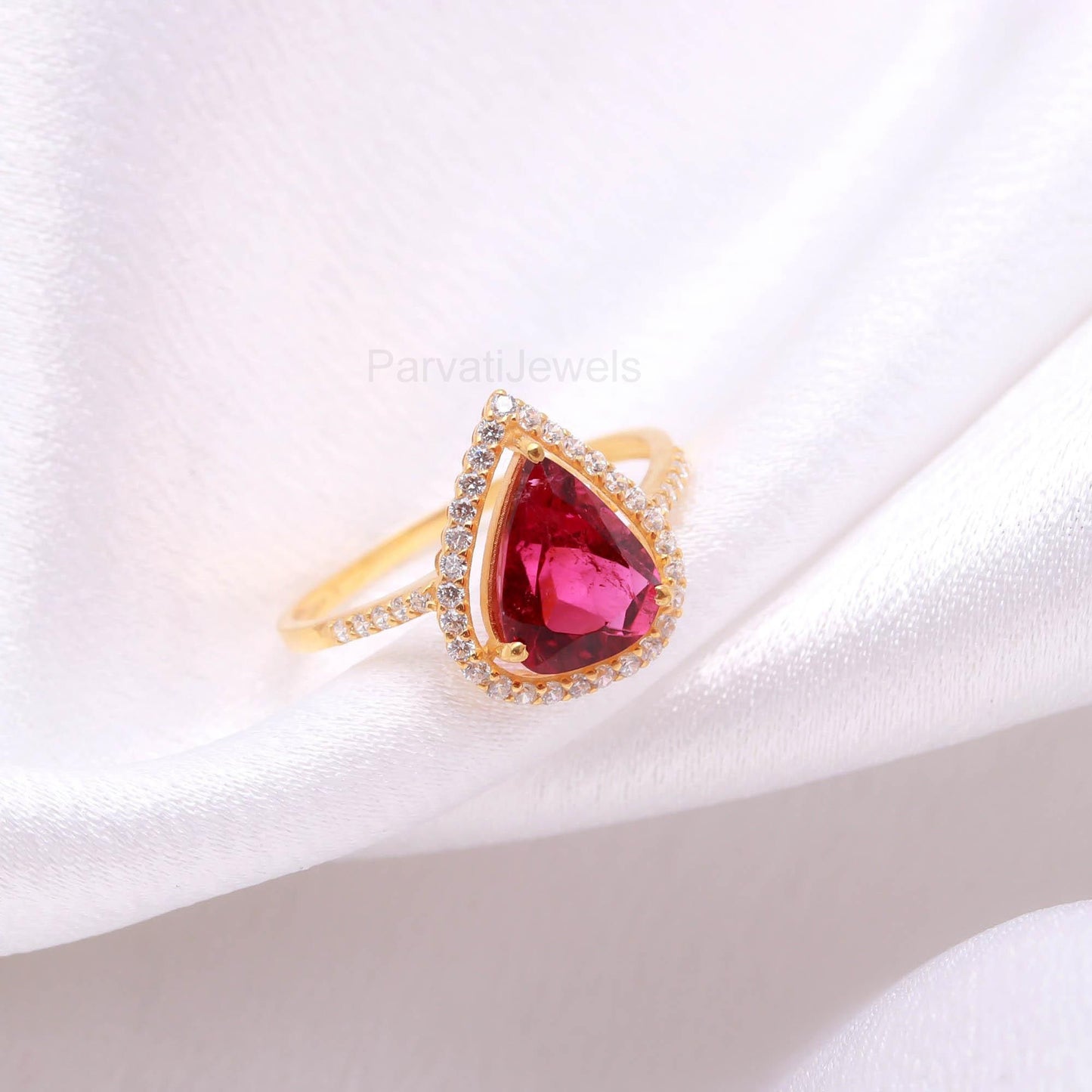 AA Natural Tourmaline With Diamond Gold Ring, 14K Solid Gold Ring, Handmade Ring, Dainty Gold Ring, October Birthstone, Tourmaline Gold Ring