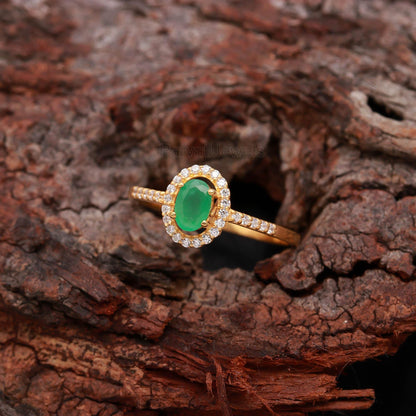 Natural Emerald Gold Ring, 14K Solid Gold Ring, Handcrafted Ring, Dainty Emerald Gold Ring, May Birthstone, Emerald Diamond Ring,
