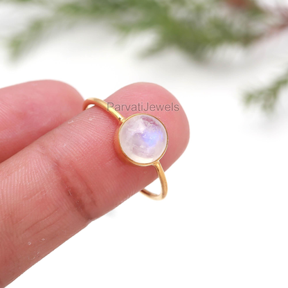 Natural Rainbow Moonstone Gold Ring, Gift For Her, Handcrafted Gold Ring, Dainty Gold Ring, Minimalist Gold Ring, 18k Solid Gold Ring