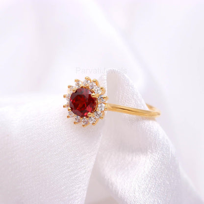AA Natural Garnet With Diamond Gold Ring,14K Solid Gold Ring, Handmade Diamond Ring, Dainty Gold Ring, January Birthstone Ring, Gift for her