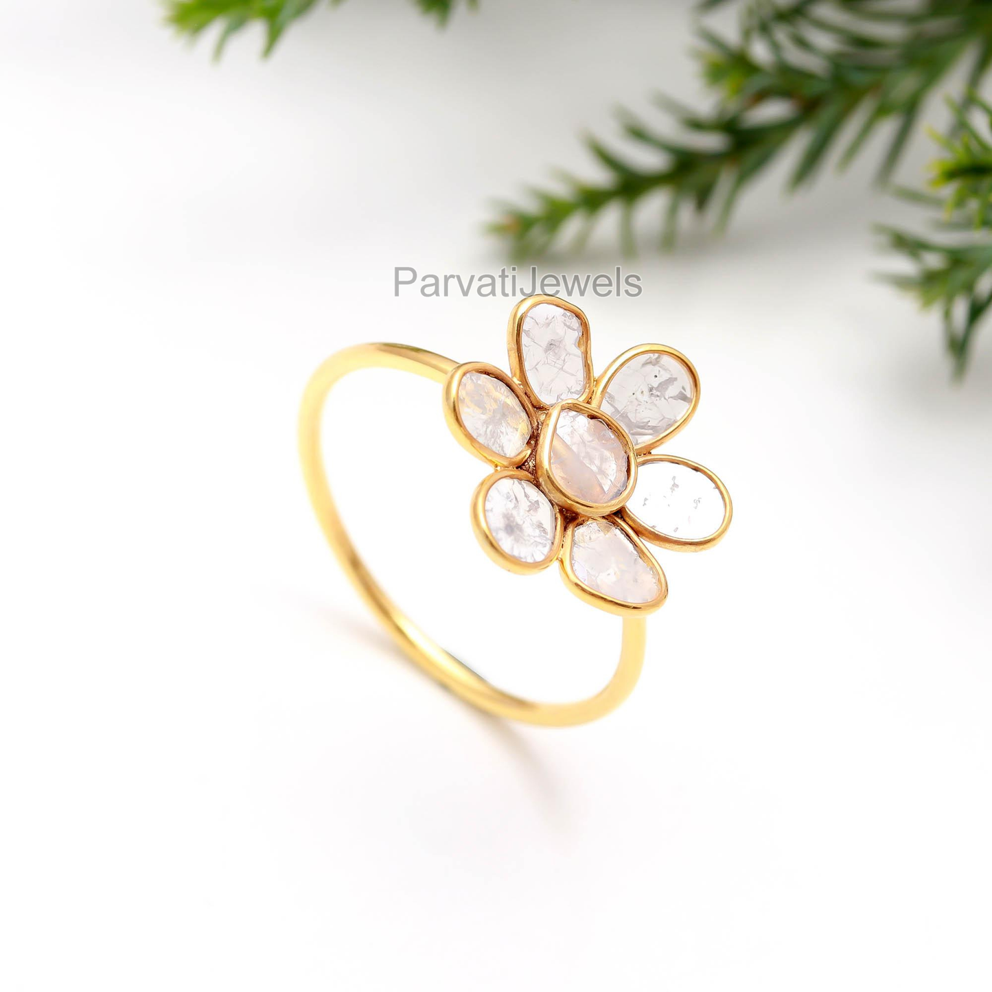 Natural Diamond Slice Ring, 18k Solid Gold Diamond Ring, Handmade Gold Ring, Engagement Ring, Wedding Diamond Polki Ring, Diamond Gold Ring